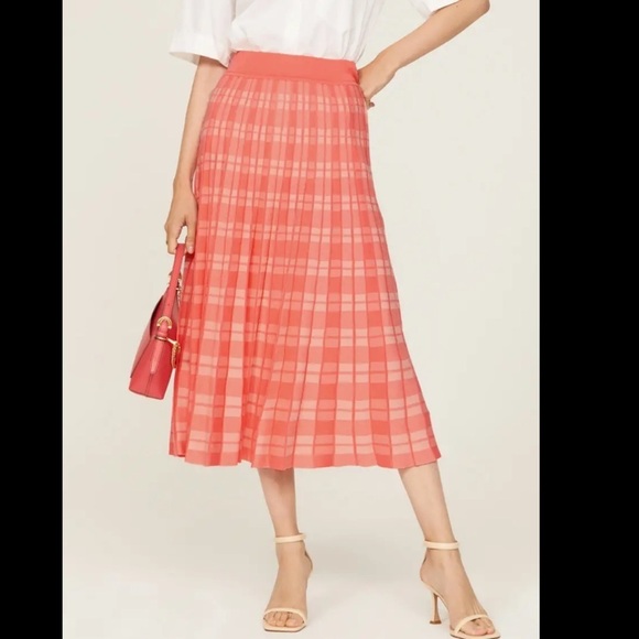 Kate Spade New York Pink Pleated Checkered Long Skirt - Picture 1 of 8